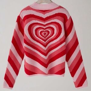 Cider Pink and‎ Red Heart Wave Knit Sweater - Small